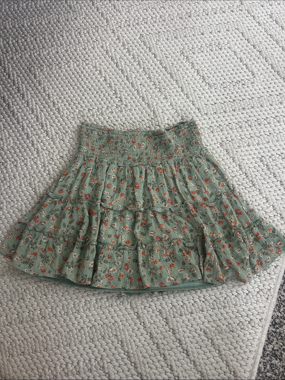 Smocked Waist Sage Green Floral Tiered Mini Skirt